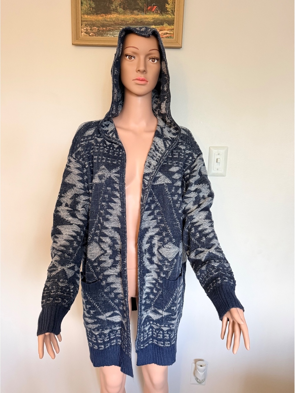 Sonoma Women's XXL Hooded Knit Cardigan Sweater Aztec Print